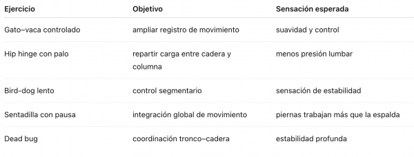 ejemplo ejercicios para mejorar dolor lumbar